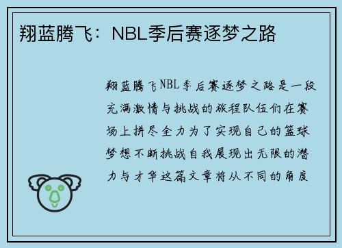 翔蓝腾飞：NBL季后赛逐梦之路
